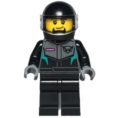 Race Driver, Black Racing Suit and Helmet with Visor, Goatee