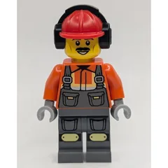 Construction Worker, Dark Orange Shirt, Dark Bluish Gray Legs, Red Hard Hat with Ear Protection