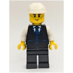 Construction Foreman, Black Suit, White Hard Hat