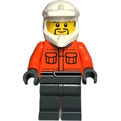 Pit Crew, Reddish Orange Torso, Dark Bluish Grey Legs, Male, Black Beard