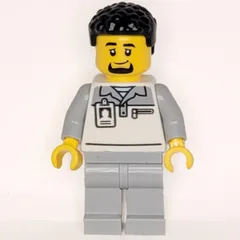 Garage Worker, White/Light Bluish Grey Suit, Black Hair
