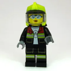 Firefighter, Black Fire Suit, Vibrant Yellow Standard Helmet, Visor, Goggles