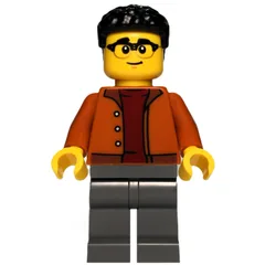Man, Dark Orange Torso, Dark Bluiosh Gray Legs, Black Hair