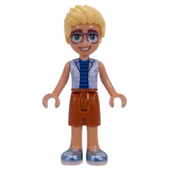 Olly, Bright Light Blue Shirt, Dark Orange Shorts