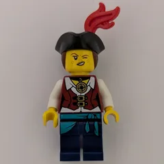 Pirate, Dark Red Vest, Dark Blue Legs, Tricorne Hat with Red Plume