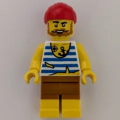 Pirate, White Vest, Medium Nougat Shorts, Red Bandana