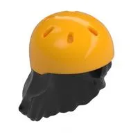 Hair and Helmet, Long with Bright Light Orange Helmet Pattern, Black