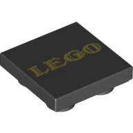Tile Special 2 x 2 Inverted with Gold LEGO Print, Black