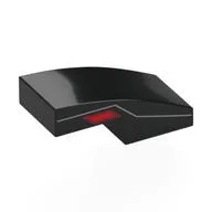 Brick Curved 2 x 1 No Studs with Silver Line, Red Eye on Side Print, Black