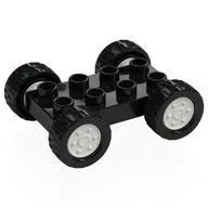 Duplo Car Base 2 x 4 with Fixed Axles - 27.5 White Wheels and Black Tires, Black