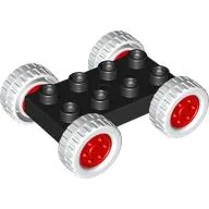 Duplo Car Base 2 x 4 with Fixed Axles - 27.5 White Tires & Red Wheels, Black