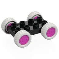 Duplo Car Base 2 x 4 with Fixed Axles - 27.5 White Tires & Coral Wheels, Black