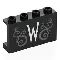 Panel 1 x 4 x 2 with White 'W', Dark Bluish Grey Spirals Print, Black