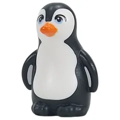 Animal, Bird, Penguin with Bright Light Blue Eyes, Orange Beak Print, Black