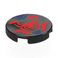 Tile Round 2 x 2 with Red Spider, Dark Blue Markings Print, Black
