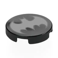 Tile Round 2 x 2 with Silver Batman Logo, Dark Bluish Grey Border Print, Black
