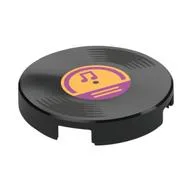 Tile Round 2 x 2 with Vinyl Record, Bright Light Orange Center, Magenta Music Note Print, Black