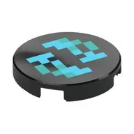 Tile Round 2 x 2 with Pixelated Dark Turquoise and Dark Azure Squares Print, Black