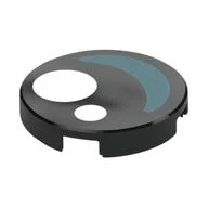 Tile Round 2 x 2 with White Circles, Medium Blue Crescent Shape / Eye Print, Black