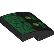 Brick Curved 2 x 2 x 2/3 with Green Leaves Face Print, Black