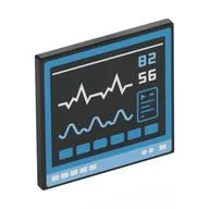 Road Sign Clip-on 2 x 2 Square with Medical Monitor, Graphs, Dark Azure Border Print, Black