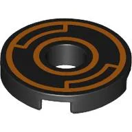 Tile Round 2 x 2 with Hole with Orange Circles Print, Black