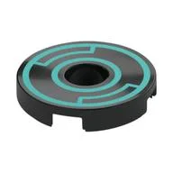Tile Round 2 x 2 with Hole with Dark Turquoise Circles Print, Black