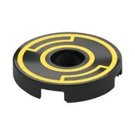 Tile Round 2 x 2 with Hole with Yellow Circles Print, Black