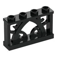 Fence Ornamented 1 x 4 x 2 with 4 Studs, Black