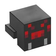 Minifig Head Special, Cube with Rear Ledge, Pixelated Red and Light Bluish Grey Face Print (Spider), Black