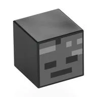 Minifig Head Special, Cube with Wither Skull Skeleton Face Print, Black