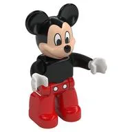 Duplo Figure Mickey Mouse with Nougat Face, Red Legs, White Buttons Print, Black