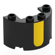 Cylinder Half 2 x 4 x 2 with 1 x 2 Cutout with Yellow Stripes Print, Black