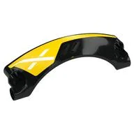 Technic Panel Car Mudguard Arched 9 x 2 x 3, Arched Top #42 with Yellow Paint, White X Print, Black