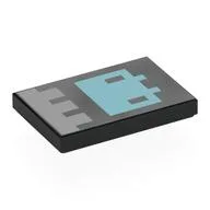 Tile 2 x 3 with Pixelated Banner, Silver Decorations, Metal Blue Creature Print, Black