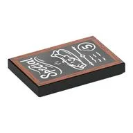 Tile 2 x 3 with Black Chalkboard, Reddish Brown Wooden Frame, 'Special', Fish, Menu Print, Black