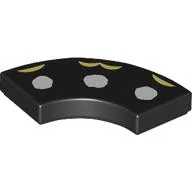 Tile 2 x 2 Curved, Macaroni with 3 White Dots, Bright Light Yellow Shapes Print, Black