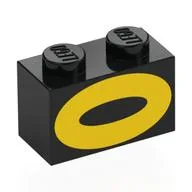Brick 1 x 2 with Yellow Oval Print, Black