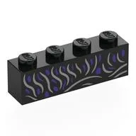 Brick 1 x 4 with Dress, Silver/Dark Purple Decorations Print, Black