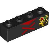 Brick 1 x 4 with Cloak, Red Laces, Hogwarts Crest, Yellow Laces on back Print, Black