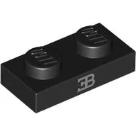 Plate 1 x 2 with Silver 'EB' Print, Black
