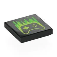 Tile 2 x 2 with Game Controller, Lime/Bright Green Pixels Print, Black