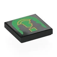 Tile 2 x 2 with Silhouette of Glinda and Elphaba against Green Background, Gold Door Print, Black