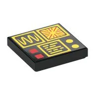 Tile 2 x 2 with Yellow Classic Controls, Graphs, Red Buttons Print, Black