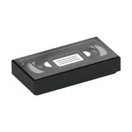 Tile 1 x 2 with Video Tape Print, Black