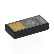 Tile 1 x 2 with Gold Raster, Silver Dial, Red/Blue Buttons (Star Trek Communicator) Print, Black