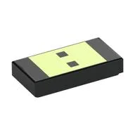 Tile 1 x 2 with Yellowish Green Rectangle, Black Squares Print, Black