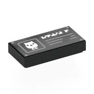 Tile 1 x 2 with Information Sign, White Owl, Pixelated Writing Print, Black