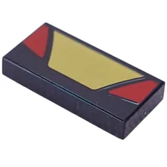 Tile 1 x 2 with Yellow Trapezoid, Red Triangles Print, Black