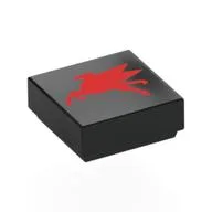 Tile 1 x 1 with Red Flying Pegasus, Going Right Print, Black